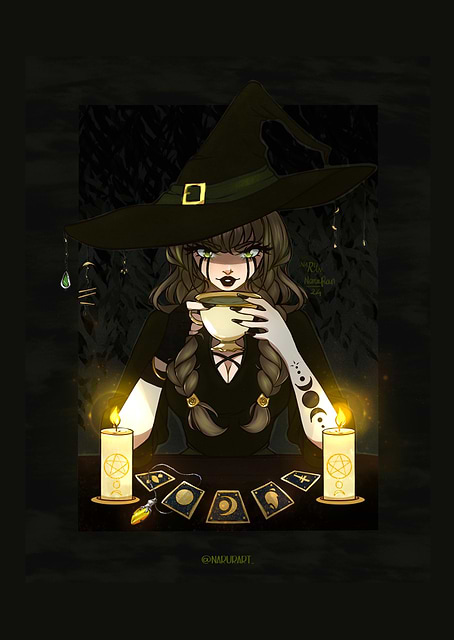 Witch with Tarot Cards / platina