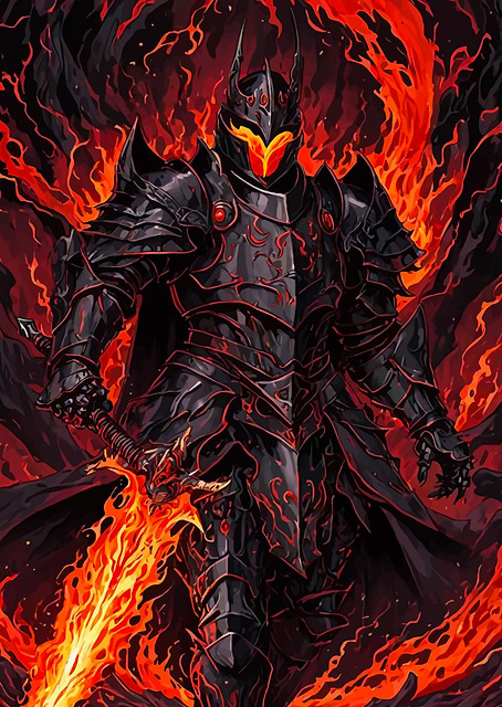 Fiery Black Kinght on Flame / platina