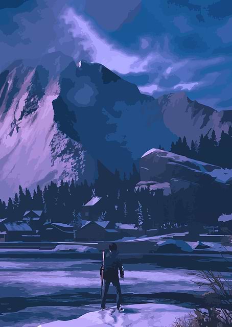 Lone Figure in Snowy Landscape / platina