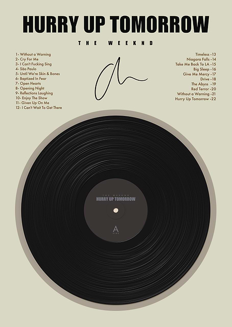 The Weeknd Hurry Up Tomorrow Album Vinyl Poster Design / platina