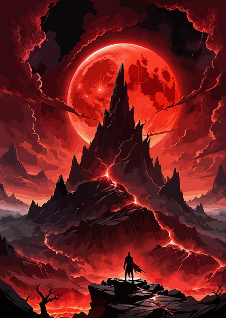 Red Moon Landscape / platina