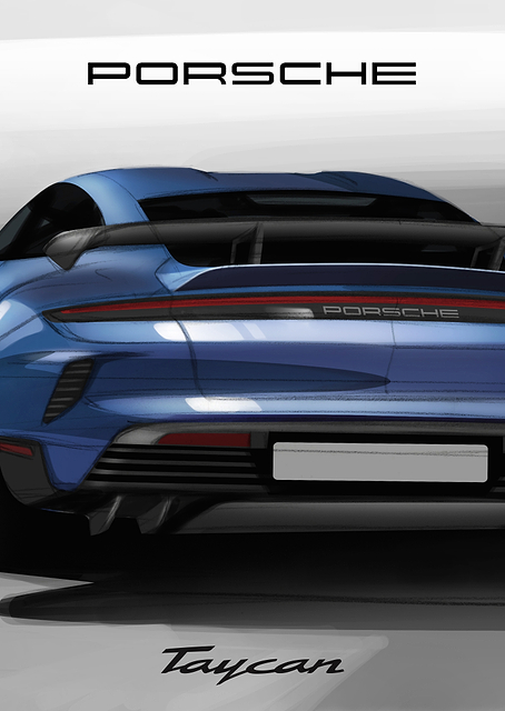 Porsche Taycan Rear View / PLATINA
