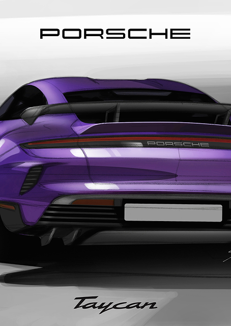 Porsche Taycan Rear View 2 / PLATINA