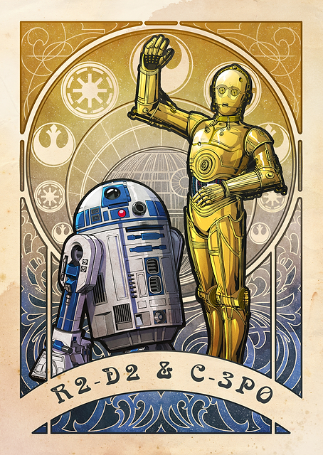 R2-D2 and C-3PO in Art Nouveau Style / PLATINA