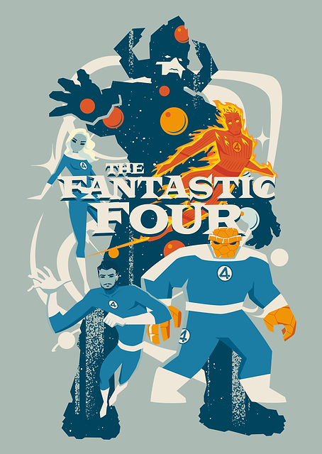 The Fantastic Four Vintage Retro Poster / PLATINA