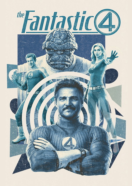 The Fantastic Four First Steps Retro Blue Poster / PLATINA