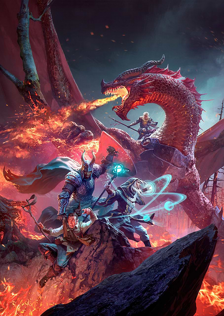 D&D Dragon Attack Scene / platina