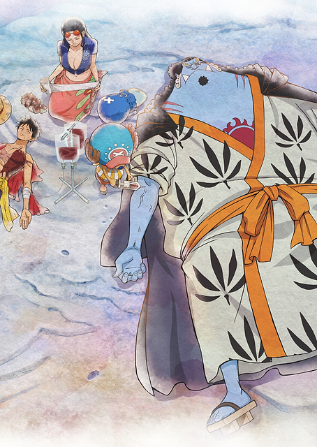 Iconic Watercolor Luffy and Jinbe After Fishman Island Final Battle / PLATINA