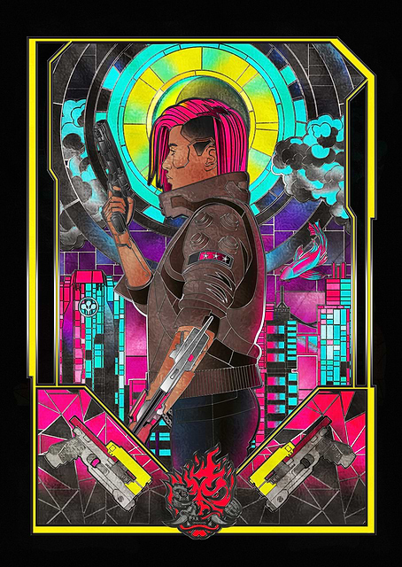 Female V Stained Glass / platina