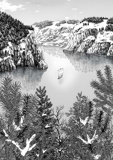 Monochrome Winter Landscape with Boat / platina