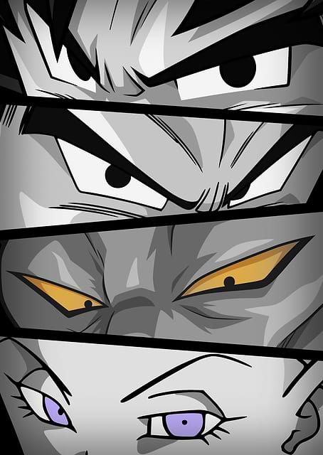 Dragon Ball Super: Goku, Vegeta, Beerus, Whis Eyes Monochrome / platina