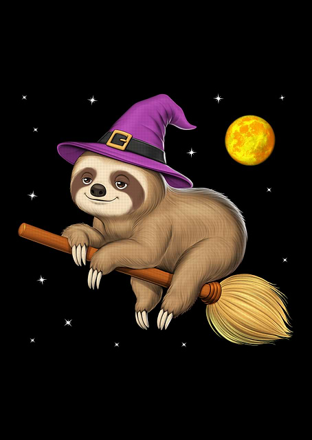 Sloth Witch Riding Broom / platina