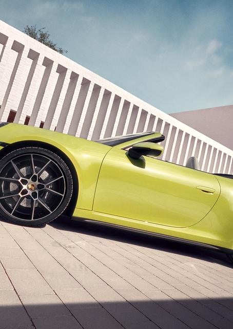 Vibrant Porsche 911 Cabriolet, Modern Setting / PLATINA