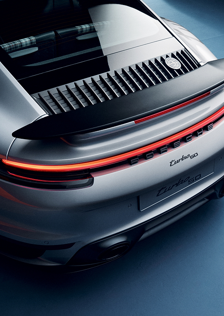 Porsche 911 Turbo: Sleek Rear View / PLATINA