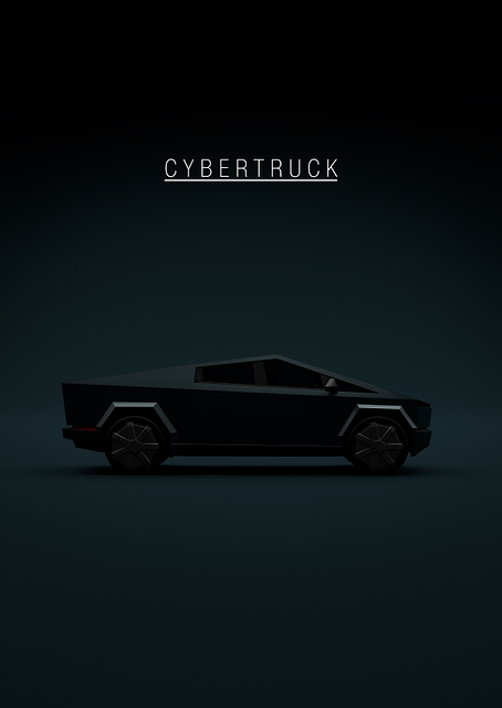 Tesla Cybertruck Minimalist Dark Poster / PLATINA