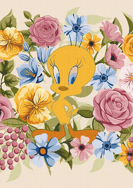 Tweety Bird Amidst Vintage Blooms / PLATINA