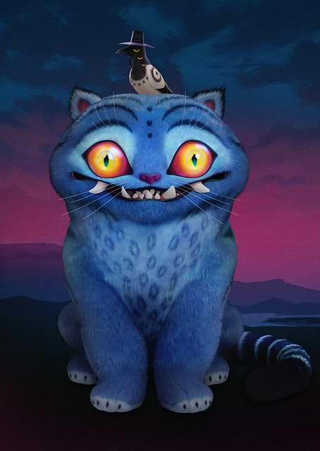 Derpy Tiger and His Feathered Friend – Whimsical Fantasy Art / platina