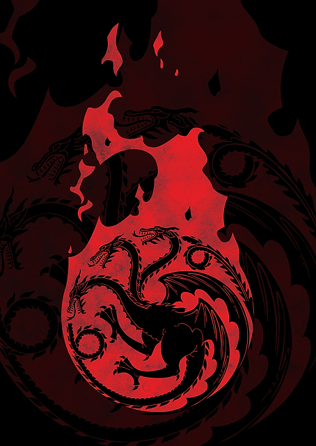 Fiery Targaryen Dragon Sigil / PLATINA