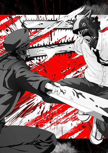 Chainsaw Man vs Katana Man Red Brutal Combat / PLATINA
