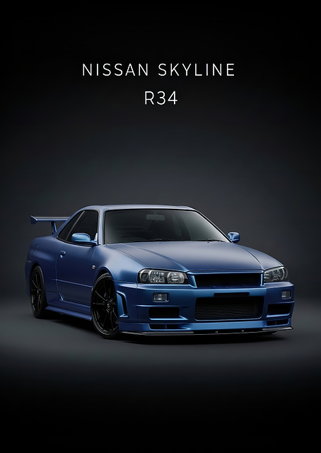 Nissan Skyline R34 Blue Car poster / PLATINA