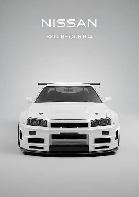 white Nissan Skyline R34 Front poster / PLATINA