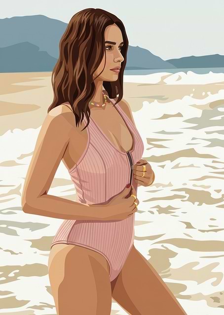 Woman in Swimsuit on Beach / platina