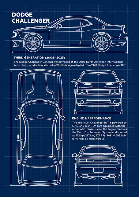 Car Dodge Challenger Blueprint / PLATINA