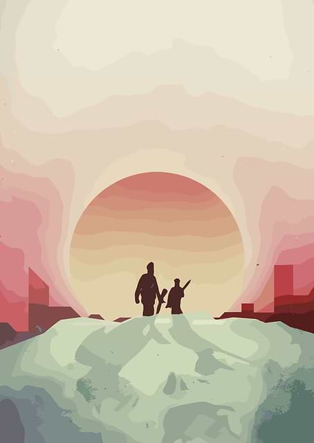 Post-Apocalyptic Journey Silhouette Art / platina