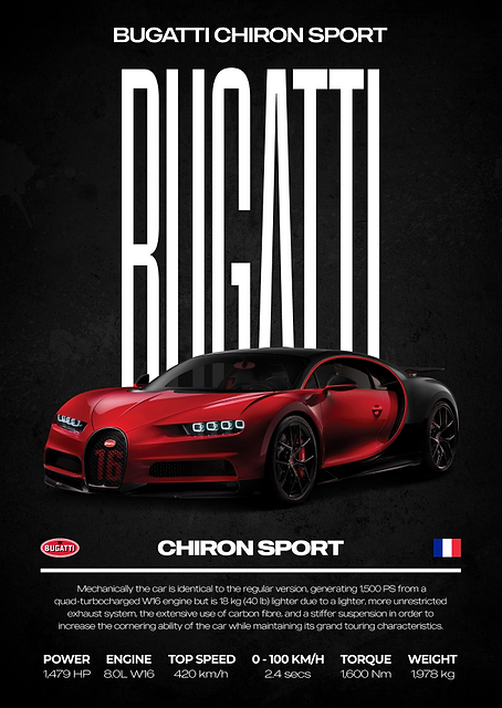 Bugatti Chiron Sport Car Poster / PLATINA