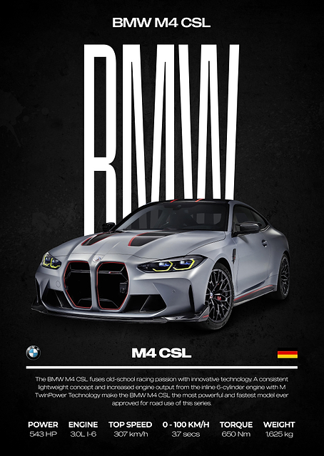 BMW M4 CSL Car Poster / PLATINA