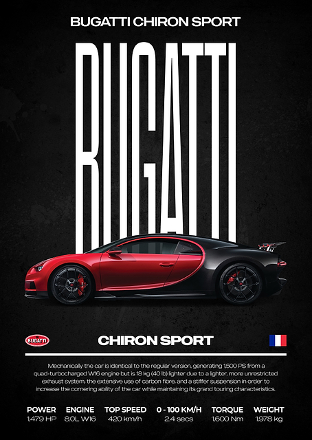 Bugatti Chiron Sport Car Poster / PLATINA