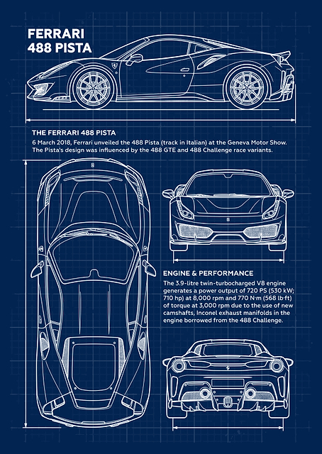 Ferrari 488 Pista Blueprint / PLATINA