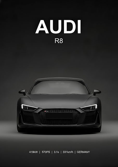 black Audi R8 Matte Black Front View / PLATINA