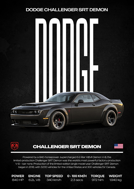 Dodge Challenger SRT Demon Poster / PLATINA