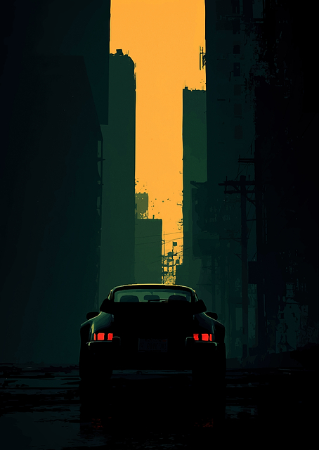 Dark Car in Cityscape / PLATINA