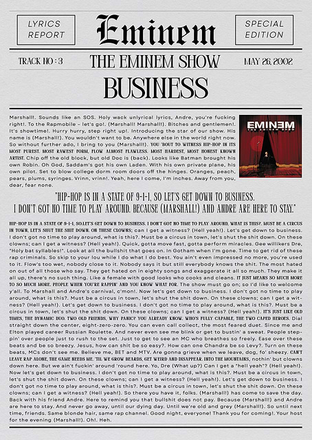 Eminem The Eminem Show Business Lyrics / platina