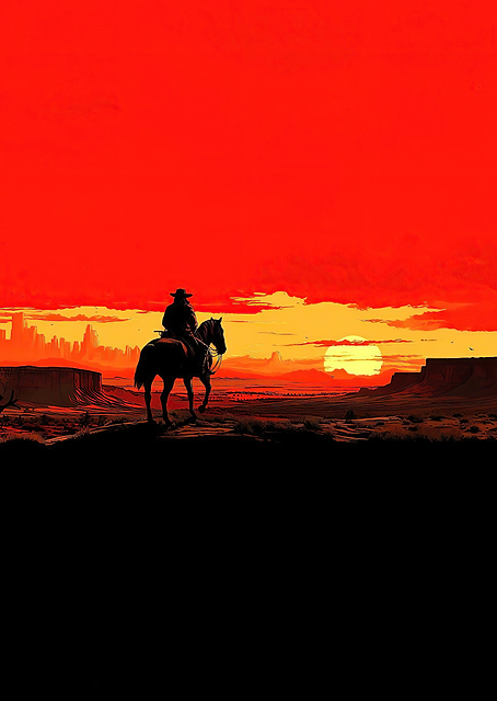 Cowboy on Horse at Sunset / PLATINA