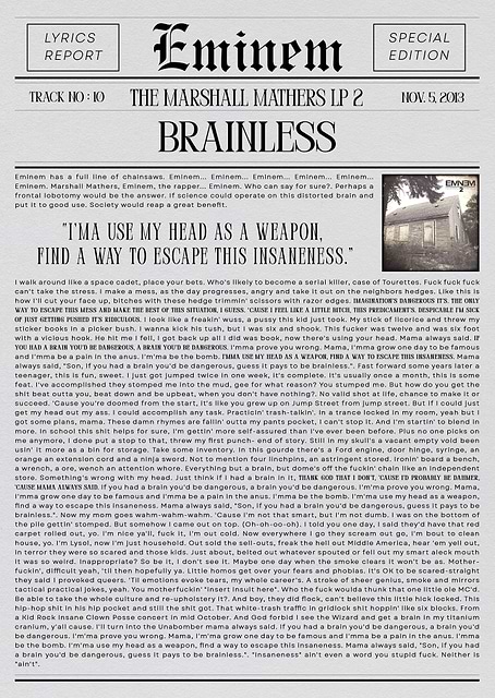 Eminem 'Brainless' Lyrics Report / platina