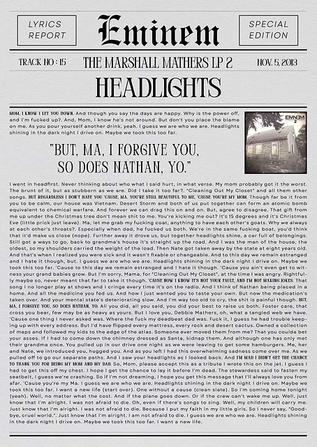 Eminem Headlights Lyrics Report / platina
