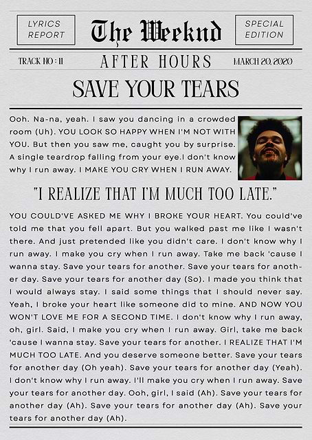 The Weeknd Save Your Tears / platina