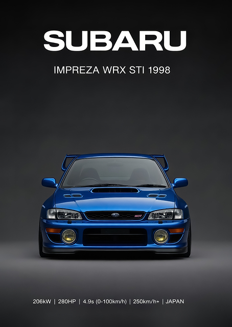 blue Subaru Impreza WRX STI 1998 Poster / PLATINA