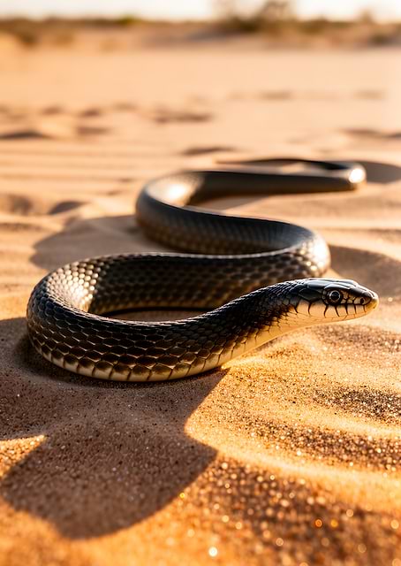 Black snake on sand dunes / platina