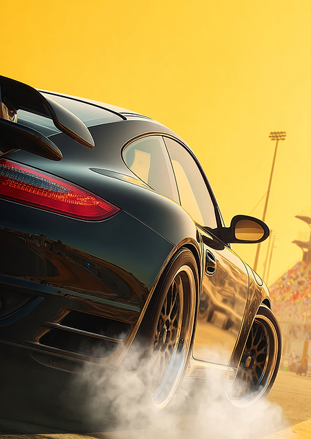 Black Porsche Drifting on Track / PLATINA