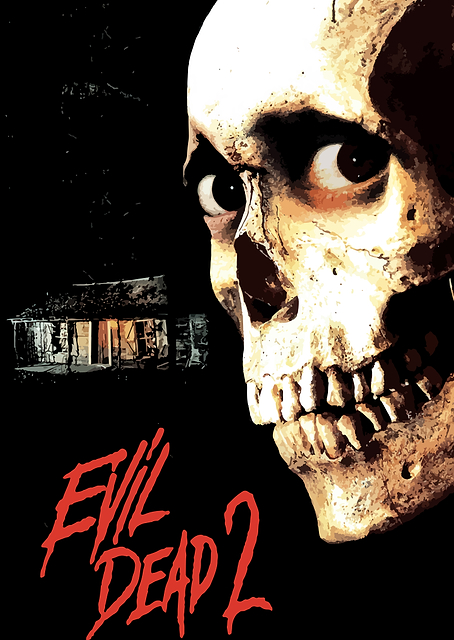 Evil Dead 2 Skull and Cabin Poster / platina