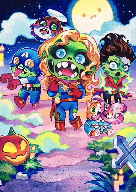 Marvel Snap: Chibi Zombie Captain Marvel & Friends / PLATINA
