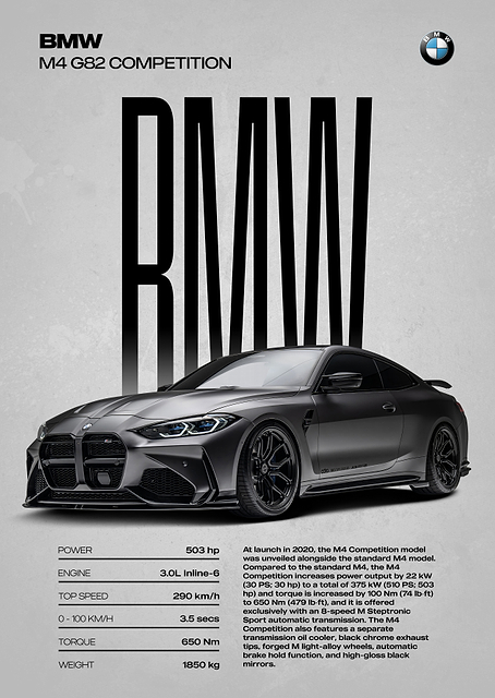 BMW M4 G82 Competition Car Poster / PLATINA