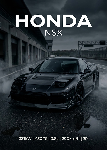black sport Honda NSX on wet track / PLATINA