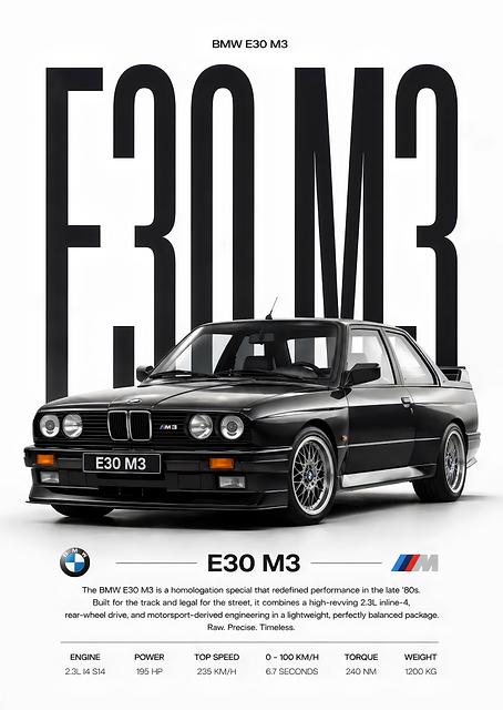 BMW E30 M3 Poster / PLATINA