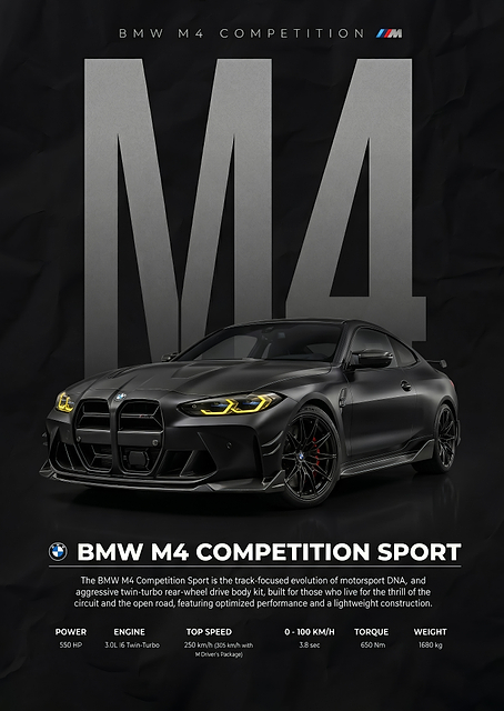 black BMW M4 Competition Sport Poster / PLATINA