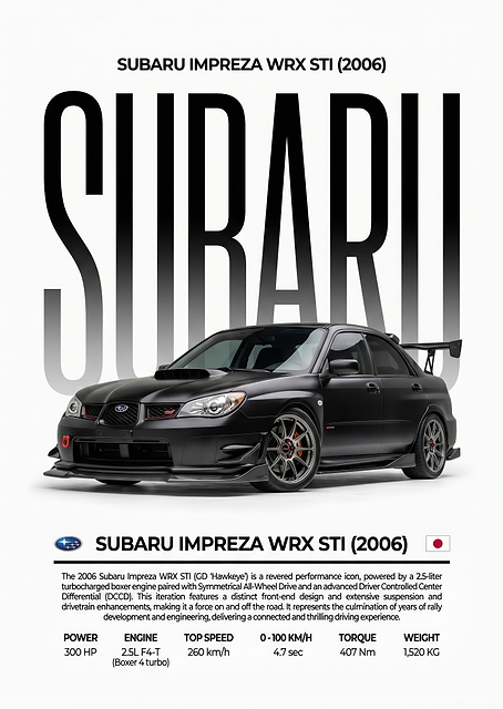 striking subaru impreza wrx sti 2006 car Poster / PLATINA